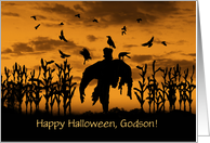 Godson Spooky and Fun Happy Halloween with Scarecrow Customizable card