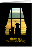 House Sitting Thank You with Cute Dog and At in Window Custom Text card