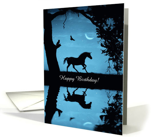Birthday Fantasy with Unicorn Raven Owl and Crescent Moon... (1725586)
