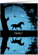 Hello Unicorn Owl Moon Raven Fantasy Custom Text Hi card