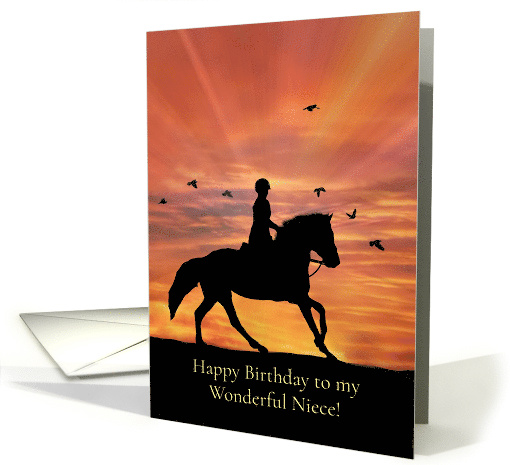Birthday for Niece Horse and Rider with Birds and Sunrise card