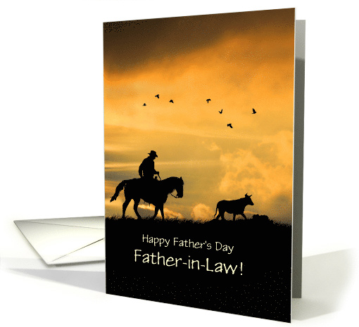 Father in Law Fathers Day with Cowboy and Steer Western Custom card