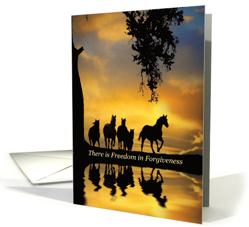Forgiveness Freedom with Horses and Pond of Water Nature card