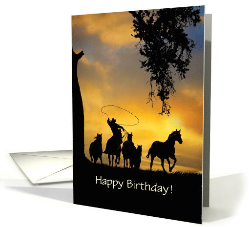 Happy Birthday Cowboy and Horses Round Up Custom Text card (1729948)