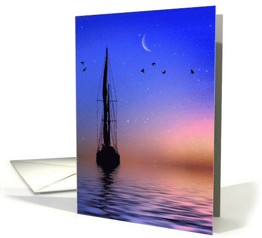 Sailboat Fantasy Nautical Sea Moon and Seabirds Blank Any... (1734092)