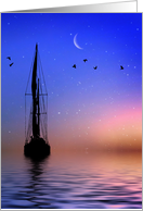 Sailboat Fantasy Nautical Sea Moon and Seabirds Blank Any Occasion card