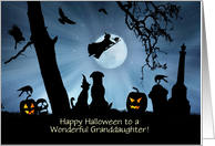 Granddaughter Cute Custom Halloween Cat Dog Ravens and Witch card