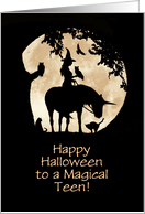 Teenager Happy Halloween Magical Unicorn Witch Owls and Cats Custom card