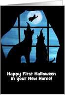 1st Halloween in New Home Custom Cover with Witch Cats and Dog Cute card