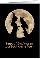 Teenager Happy Halloween with Owl Moon and Witch Customizeable card