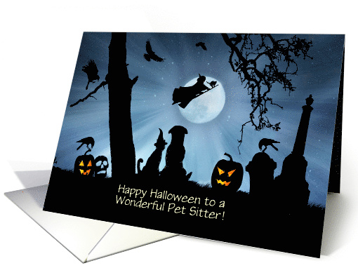 Pet Sitter Happy Halloween with Cute Dog and Cat Custom Cover card