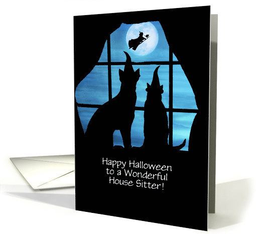 House Sitter Happy Halloween Dog Cat in Window with Witch... (1734234)
