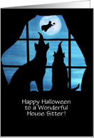 House Sitter Happy Halloween Dog Cat in Window with Witch Cute Custom card