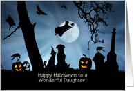 Daughter Cute Halloween Witch Black Cats Dog and Pumpkins Custom card