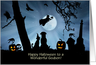 Godson Happy Halloween With Cute Animals and Pumpkins Custom card