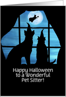 Pet Sitter Happy Halloween with Dog Cat and Witch Customizable card