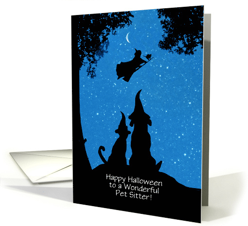 Pet Dog Cat Sitter Cute Dog and Cat With Witch Halloween Custom card