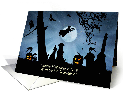 Grandson Halloween Cute Animals Custom Text card (1734290)