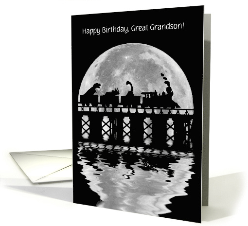Great Grandson Dinosaur and Train Cute Custom Happy Birthday card