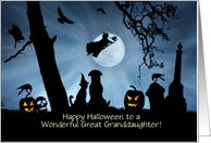 Great Granddaughter Cute and Fun Witchy Cat Dog and Ravens Custom card