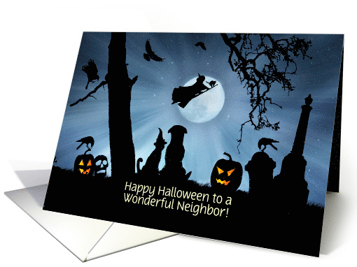 Neighbor Happy Halloween with Cat and Dog Witch Fantasy Custom card