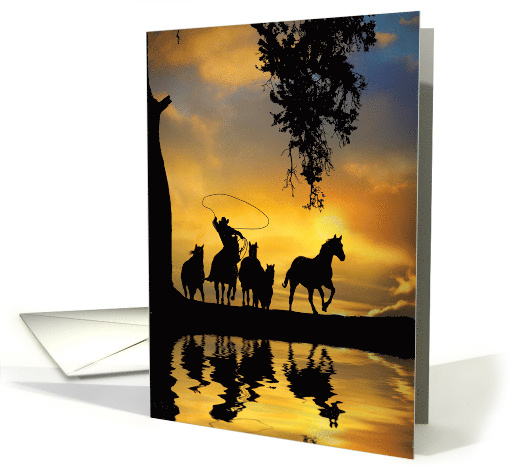 Country Western Cowboy and Wild Horses Blank Any Occasion card