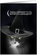 Goddaughter Halloween Cute Witch Cat and Moon Custom Front card