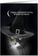 To Niece Happy Halloween with Witch Cat Custom Text on Cover card