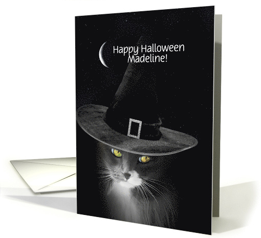 Halloween Custom Name Cute Witchy Mystical Cat and Moon card (1735886)