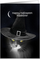 Halloween Custom Name Cute Witchy Mystical Cat and Moon card