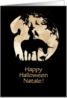 Witch Unicorn Owls Cats Raven and big Moon Custom Name Halloween card