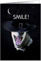 Halloween Smile Custom Husky Witch Hat and Moon Cute card