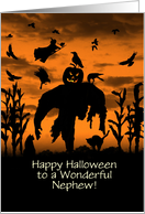 Nephew Happy Halloween Scary Custom Scarecrow and Witch Fun card