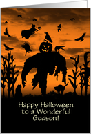 Godson Happy Halloween Scary Scarecrow and Ravens Which Custom card
