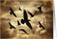 Autumn Equinox Mabon Blessings with Ravens Crows Moon Sepia Toned card