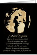 Autumn Equinox Mabon Full Moon Oak Tree Ravens and Girl Blessing card