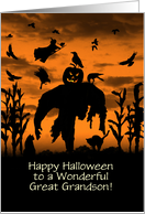 Great Grandson Halloween Custom with Spooky Scarecrow and Witch card