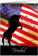 4th of July Freedom With American Flag and Free Rearing Horse Birds card