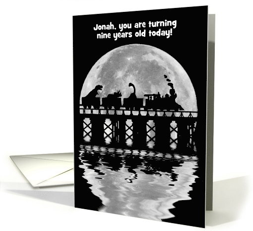 9th Birthday Train with Dinosaurs Fantasy Custom Text card (1736348)