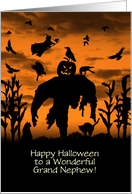 Great Nephew Halloween Scary Fun with Scarecrow And Witch Custom card