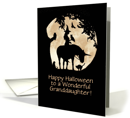 Granddaughter Happy Halloween Witch Familiars and Unicorn Custom card