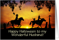 Husband Happy Halloween Cute Wicked Couple Riding Horses Custom card