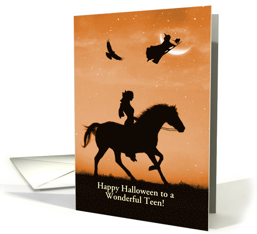 Teen Halloween with Girl Horseback Witch Raven Cat and... (1736532)