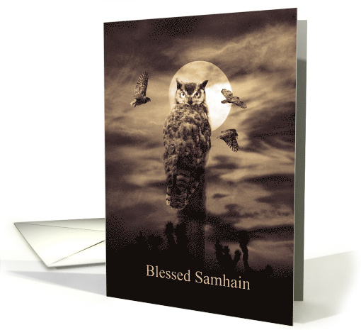 Samhain with Owls and Full Moon Sepia card (1736604)