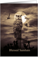 Samhain with Owls and Full Moon Sepia card