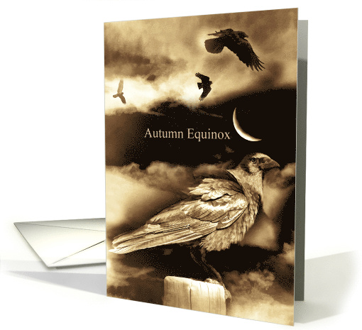 Autumn Equinox Mabon Ravens or Crows and Moon Mystical card (1736606)
