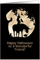 Friend Happy Halloween with Witch and Familiars Unicorn Moon Custom card