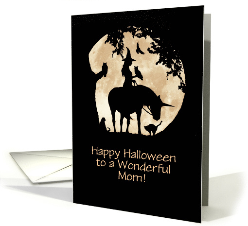 Mother Happy Halloween with Witch and Unicorn Pretty Custom card