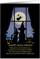 Halloween from Across the Miles Cute Dog and Cat in Window card
