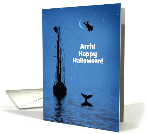 Happy Halloween with Pirate Sailing Ship Witch and Whale... (1736978)